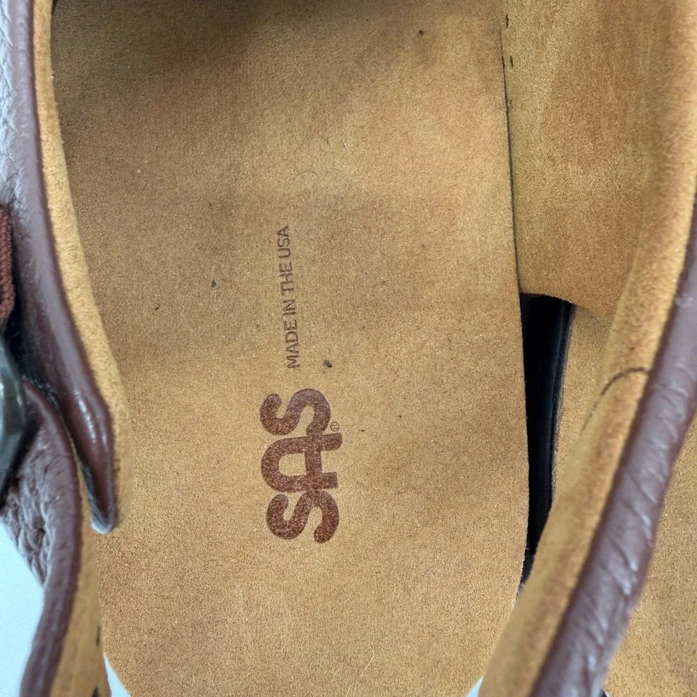 SAS Bravo Mens Brown Leather Slingback Sandals Triple Buckle 12 WW Extra Wide